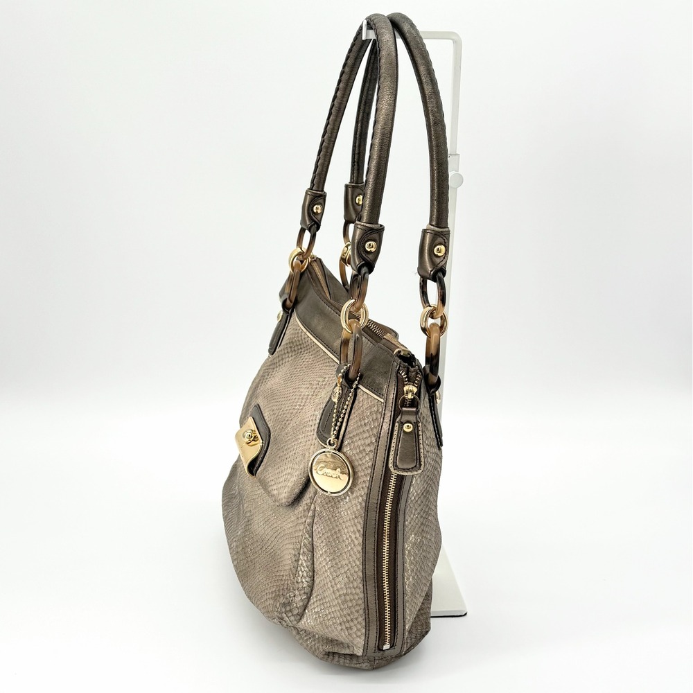 Coach Kristin Metallic Python Snake Embossed Leather Shoulder Bag 18307 Taupe - Picture 5 of 14